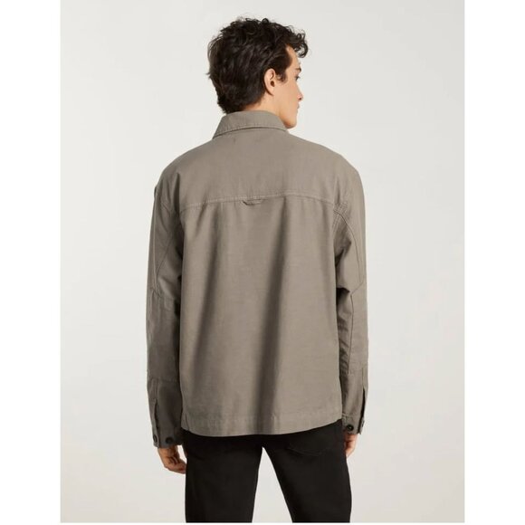 EVERLANE Everyone Unisex Organic Cotton Utility Spring Shirt Jacket Taupe Size L - Picture 6 of 15
